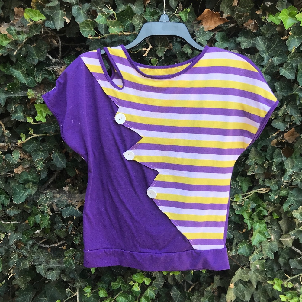 Vintage 80s 90s purple yellow stripes shirt S